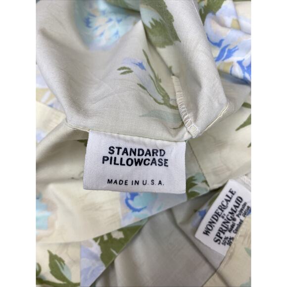 2 Vintage Wondercale Springmaid Standard Blue Floral Cabbage Roses Pillowcases - Picture 6 of 9
